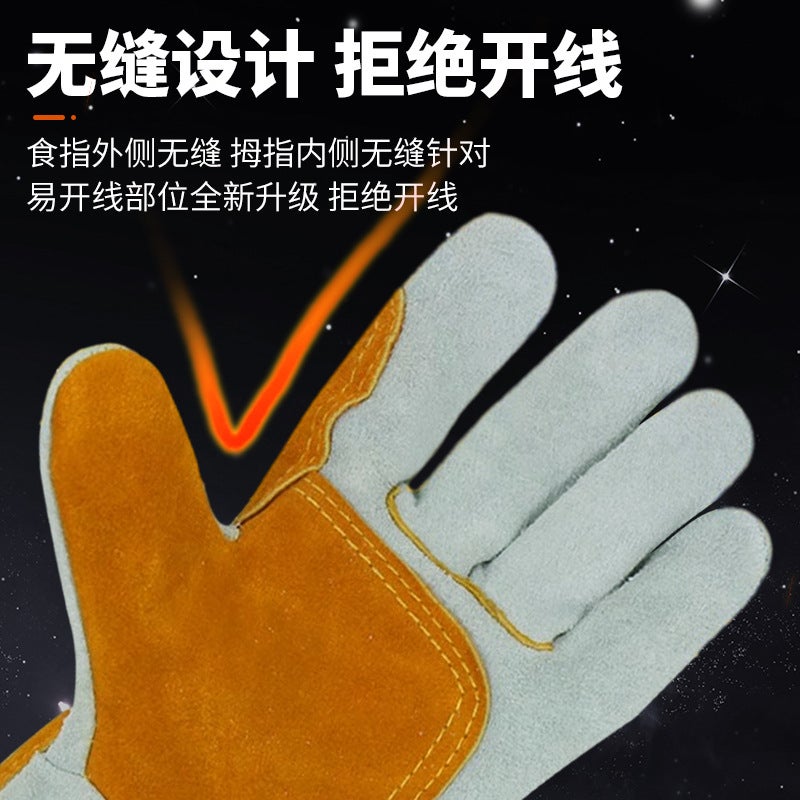 Long Two-Layer Cowhide Welding Welder Gloves Wear-Resistant Anti-Scald High Temperature Heat Insulation Thickened Labor Protection Special For Welder - Image 4